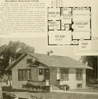 An illustration from Guaranteed building plans with interior views and details : a standard collection of new, original and artistic designs of cottages, bungalows, residences and flats of frame, brick, cement, plaster, concrete blocks, hollow tile, stucco, etc. and farm buildings of all descriptions together with interior and exterior details and interior views arranged and described by William A. Radford. (1915)