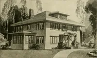 An illustration from Guaranteed building plans with interior views and details : a standard collection of new, original and artistic designs of cottages, bungalows, residences and flats of frame, brick, cement, plaster, concrete blocks, hollow tile, stucco, etc. and farm buildings of all descriptions together with interior and exterior details and interior views arranged and described by William A. Radford. (1915)