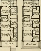 An illustration from Guaranteed building plans with interior views and details : a standard collection of new, original and artistic designs of cottages, bungalows, residences and flats of frame, brick, cement, plaster, concrete blocks, hollow tile, stucco, etc. and farm buildings of all descriptions together with interior and exterior details and interior views arranged and described by William A. Radford. (1915)