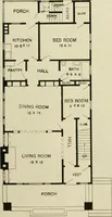 An illustration from Guaranteed building plans with interior views and details : a standard collection of new, original and artistic designs of cottages, bungalows, residences and flats of frame, brick, cement, plaster, concrete blocks, hollow tile, stucco, etc. and farm buildings of all descriptions together with interior and exterior details and interior views arranged and described by William A. Radford. (1915)