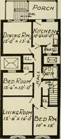An illustration from Guaranteed building plans with interior views and details : a standard collection of new, original and artistic designs of cottages, bungalows, residences and flats of frame, brick, cement, plaster, concrete blocks, hollow tile, stucco, etc. and farm buildings of all descriptions together with interior and exterior details and interior views arranged and described by William A. Radford. (1915)