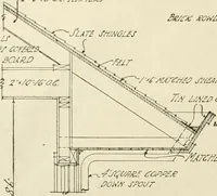 An illustration from Guaranteed building plans with interior views and details : a standard collection of new, original and artistic designs of cottages, bungalows, residences and flats of frame, brick, cement, plaster, concrete blocks, hollow tile, stucco, etc. and farm buildings of all descriptions together with interior and exterior details and interior views arranged and described by William A. Radford. (1915)