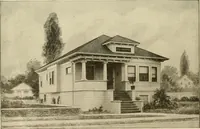 An illustration from Guaranteed building plans with interior views and details : a standard collection of new, original and artistic designs of cottages, bungalows, residences and flats of frame, brick, cement, plaster, concrete blocks, hollow tile, stucco, etc. and farm buildings of all descriptions together with interior and exterior details and interior views arranged and described by William A. Radford. (1915)