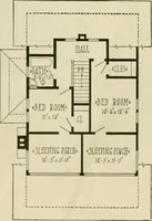 An illustration from Guaranteed building plans with interior views and details : a standard collection of new, original and artistic designs of cottages, bungalows, residences and flats of frame, brick, cement, plaster, concrete blocks, hollow tile, stucco, etc. and farm buildings of all descriptions together with interior and exterior details and interior views arranged and described by William A. Radford. (1915)