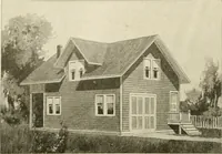 An illustration from Guaranteed building plans with interior views and details : a standard collection of new, original and artistic designs of cottages, bungalows, residences and flats of frame, brick, cement, plaster, concrete blocks, hollow tile, stucco, etc. and farm buildings of all descriptions together with interior and exterior details and interior views arranged and described by William A. Radford. (1915)