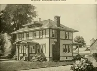 An illustration from Guaranteed building plans with interior views and details : a standard collection of new, original and artistic designs of cottages, bungalows, residences and flats of frame, brick, cement, plaster, concrete blocks, hollow tile, stucco, etc. and farm buildings of all descriptions together with interior and exterior details and interior views arranged and described by William A. Radford. (1915)