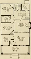 An illustration from Guaranteed building plans with interior views and details : a standard collection of new, original and artistic designs of cottages, bungalows, residences and flats of frame, brick, cement, plaster, concrete blocks, hollow tile, stucco, etc. and farm buildings of all descriptions together with interior and exterior details and interior views arranged and described by William A. Radford. (1915)
