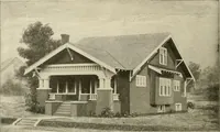An illustration from Guaranteed building plans with interior views and details : a standard collection of new, original and artistic designs of cottages, bungalows, residences and flats of frame, brick, cement, plaster, concrete blocks, hollow tile, stucco, etc. and farm buildings of all descriptions together with interior and exterior details and interior views arranged and described by William A. Radford. (1915)