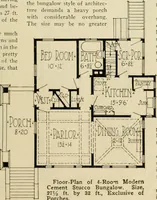 An illustration from Guaranteed building plans with interior views and details : a standard collection of new, original and artistic designs of cottages, bungalows, residences and flats of frame, brick, cement, plaster, concrete blocks, hollow tile, stucco, etc. and farm buildings of all descriptions together with interior and exterior details and interior views arranged and described by William A. Radford. (1915)