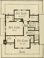 An illustration from Guaranteed building plans with interior views and details : a standard collection of new, original and artistic designs of cottages, bungalows, residences and flats of frame, brick, cement, plaster, concrete blocks, hollow tile, stucco, etc. and farm buildings of all descriptions together with interior and exterior details and interior views arranged and described by William A. Radford. (1915)