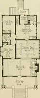 An illustration from Guaranteed building plans with interior views and details : a standard collection of new, original and artistic designs of cottages, bungalows, residences and flats of frame, brick, cement, plaster, concrete blocks, hollow tile, stucco, etc. and farm buildings of all descriptions together with interior and exterior details and interior views arranged and described by William A. Radford. (1915)
