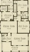An illustration from Guaranteed building plans with interior views and details : a standard collection of new, original and artistic designs of cottages, bungalows, residences and flats of frame, brick, cement, plaster, concrete blocks, hollow tile, stucco, etc. and farm buildings of all descriptions together with interior and exterior details and interior views arranged and described by William A. Radford. (1915)