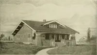 An illustration from Guaranteed building plans with interior views and details : a standard collection of new, original and artistic designs of cottages, bungalows, residences and flats of frame, brick, cement, plaster, concrete blocks, hollow tile, stucco, etc. and farm buildings of all descriptions together with interior and exterior details and interior views arranged and described by William A. Radford. (1915)