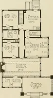 An illustration from Guaranteed building plans with interior views and details : a standard collection of new, original and artistic designs of cottages, bungalows, residences and flats of frame, brick, cement, plaster, concrete blocks, hollow tile, stucco, etc. and farm buildings of all descriptions together with interior and exterior details and interior views arranged and described by William A. Radford. (1915)