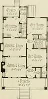 An illustration from Guaranteed building plans with interior views and details : a standard collection of new, original and artistic designs of cottages, bungalows, residences and flats of frame, brick, cement, plaster, concrete blocks, hollow tile, stucco, etc. and farm buildings of all descriptions together with interior and exterior details and interior views arranged and described by William A. Radford. (1915)