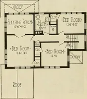An illustration from Guaranteed building plans with interior views and details : a standard collection of new, original and artistic designs of cottages, bungalows, residences and flats of frame, brick, cement, plaster, concrete blocks, hollow tile, stucco, etc. and farm buildings of all descriptions together with interior and exterior details and interior views arranged and described by William A. Radford. (1915)
