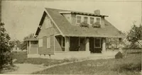 An illustration from Guaranteed building plans with interior views and details : a standard collection of new, original and artistic designs of cottages, bungalows, residences and flats of frame, brick, cement, plaster, concrete blocks, hollow tile, stucco, etc. and farm buildings of all descriptions together with interior and exterior details and interior views arranged and described by William A. Radford. (1915)