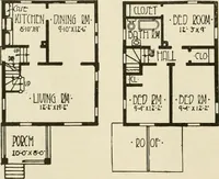 An illustration from Guaranteed building plans with interior views and details : a standard collection of new, original and artistic designs of cottages, bungalows, residences and flats of frame, brick, cement, plaster, concrete blocks, hollow tile, stucco, etc. and farm buildings of all descriptions together with interior and exterior details and interior views arranged and described by William A. Radford. (1915)