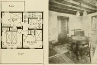 An illustration from Guaranteed building plans with interior views and details : a standard collection of new, original and artistic designs of cottages, bungalows, residences and flats of frame, brick, cement, plaster, concrete blocks, hollow tile, stucco, etc. and farm buildings of all descriptions together with interior and exterior details and interior views arranged and described by William A. Radford. (1915)