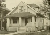 An illustration from Guaranteed building plans with interior views and details : a standard collection of new, original and artistic designs of cottages, bungalows, residences and flats of frame, brick, cement, plaster, concrete blocks, hollow tile, stucco, etc. and farm buildings of all descriptions together with interior and exterior details and interior views arranged and described by William A. Radford. (1915)