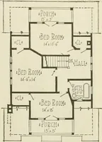 An illustration from Guaranteed building plans with interior views and details : a standard collection of new, original and artistic designs of cottages, bungalows, residences and flats of frame, brick, cement, plaster, concrete blocks, hollow tile, stucco, etc. and farm buildings of all descriptions together with interior and exterior details and interior views arranged and described by William A. Radford. (1915)