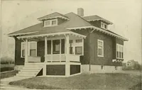An illustration from Guaranteed building plans with interior views and details : a standard collection of new, original and artistic designs of cottages, bungalows, residences and flats of frame, brick, cement, plaster, concrete blocks, hollow tile, stucco, etc. and farm buildings of all descriptions together with interior and exterior details and interior views arranged and described by William A. Radford. (1915)