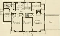 An illustration from Guaranteed building plans with interior views and details : a standard collection of new, original and artistic designs of cottages, bungalows, residences and flats of frame, brick, cement, plaster, concrete blocks, hollow tile, stucco, etc. and farm buildings of all descriptions together with interior and exterior details and interior views arranged and described by William A. Radford. (1915)