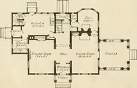 An illustration from Guaranteed building plans with interior views and details : a standard collection of new, original and artistic designs of cottages, bungalows, residences and flats of frame, brick, cement, plaster, concrete blocks, hollow tile, stucco, etc. and farm buildings of all descriptions together with interior and exterior details and interior views arranged and described by William A. Radford. (1915)