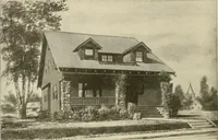 An illustration from Guaranteed building plans with interior views and details : a standard collection of new, original and artistic designs of cottages, bungalows, residences and flats of frame, brick, cement, plaster, concrete blocks, hollow tile, stucco, etc. and farm buildings of all descriptions together with interior and exterior details and interior views arranged and described by William A. Radford. (1915)