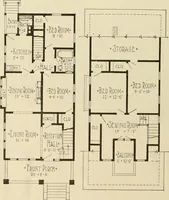 An illustration from Guaranteed building plans with interior views and details : a standard collection of new, original and artistic designs of cottages, bungalows, residences and flats of frame, brick, cement, plaster, concrete blocks, hollow tile, stucco, etc. and farm buildings of all descriptions together with interior and exterior details and interior views arranged and described by William A. Radford. (1915)