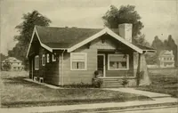 An illustration from Guaranteed building plans with interior views and details : a standard collection of new, original and artistic designs of cottages, bungalows, residences and flats of frame, brick, cement, plaster, concrete blocks, hollow tile, stucco, etc. and farm buildings of all descriptions together with interior and exterior details and interior views arranged and described by William A. Radford. (1915)