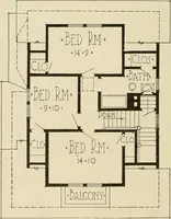 An illustration from Guaranteed building plans with interior views and details : a standard collection of new, original and artistic designs of cottages, bungalows, residences and flats of frame, brick, cement, plaster, concrete blocks, hollow tile, stucco, etc. and farm buildings of all descriptions together with interior and exterior details and interior views arranged and described by William A. Radford. (1915)
