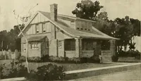 An illustration from Guaranteed building plans with interior views and details : a standard collection of new, original and artistic designs of cottages, bungalows, residences and flats of frame, brick, cement, plaster, concrete blocks, hollow tile, stucco, etc. and farm buildings of all descriptions together with interior and exterior details and interior views arranged and described by William A. Radford. (1915)