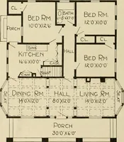 An illustration from Guaranteed building plans with interior views and details : a standard collection of new, original and artistic designs of cottages, bungalows, residences and flats of frame, brick, cement, plaster, concrete blocks, hollow tile, stucco, etc. and farm buildings of all descriptions together with interior and exterior details and interior views arranged and described by William A. Radford. (1915)