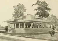An illustration from Guaranteed building plans with interior views and details : a standard collection of new, original and artistic designs of cottages, bungalows, residences and flats of frame, brick, cement, plaster, concrete blocks, hollow tile, stucco, etc. and farm buildings of all descriptions together with interior and exterior details and interior views arranged and described by William A. Radford. (1915)