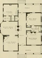An illustration from Guaranteed building plans with interior views and details : a standard collection of new, original and artistic designs of cottages, bungalows, residences and flats of frame, brick, cement, plaster, concrete blocks, hollow tile, stucco, etc. and farm buildings of all descriptions together with interior and exterior details and interior views arranged and described by William A. Radford. (1915)