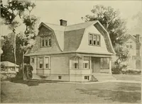 An illustration from Guaranteed building plans with interior views and details : a standard collection of new, original and artistic designs of cottages, bungalows, residences and flats of frame, brick, cement, plaster, concrete blocks, hollow tile, stucco, etc. and farm buildings of all descriptions together with interior and exterior details and interior views arranged and described by William A. Radford. (1915)