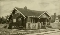 An illustration from Guaranteed building plans with interior views and details : a standard collection of new, original and artistic designs of cottages, bungalows, residences and flats of frame, brick, cement, plaster, concrete blocks, hollow tile, stucco, etc. and farm buildings of all descriptions together with interior and exterior details and interior views arranged and described by William A. Radford. (1915)