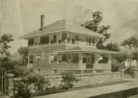 An illustration from Guaranteed building plans with interior views and details : a standard collection of new, original and artistic designs of cottages, bungalows, residences and flats of frame, brick, cement, plaster, concrete blocks, hollow tile, stucco, etc. and farm buildings of all descriptions together with interior and exterior details and interior views arranged and described by William A. Radford. (1915)