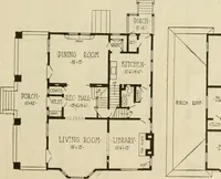 An illustration from Guaranteed building plans with interior views and details : a standard collection of new, original and artistic designs of cottages, bungalows, residences and flats of frame, brick, cement, plaster, concrete blocks, hollow tile, stucco, etc. and farm buildings of all descriptions together with interior and exterior details and interior views arranged and described by William A. Radford. (1915)