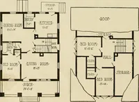 An illustration from Guaranteed building plans with interior views and details : a standard collection of new, original and artistic designs of cottages, bungalows, residences and flats of frame, brick, cement, plaster, concrete blocks, hollow tile, stucco, etc. and farm buildings of all descriptions together with interior and exterior details and interior views arranged and described by William A. Radford. (1915)