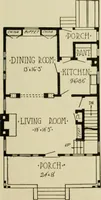 An illustration from Guaranteed building plans with interior views and details : a standard collection of new, original and artistic designs of cottages, bungalows, residences and flats of frame, brick, cement, plaster, concrete blocks, hollow tile, stucco, etc. and farm buildings of all descriptions together with interior and exterior details and interior views arranged and described by William A. Radford. (1915)