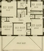 An illustration from Guaranteed building plans with interior views and details : a standard collection of new, original and artistic designs of cottages, bungalows, residences and flats of frame, brick, cement, plaster, concrete blocks, hollow tile, stucco, etc. and farm buildings of all descriptions together with interior and exterior details and interior views arranged and described by William A. Radford. (1915)