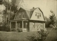 An illustration from Guaranteed building plans with interior views and details : a standard collection of new, original and artistic designs of cottages, bungalows, residences and flats of frame, brick, cement, plaster, concrete blocks, hollow tile, stucco, etc. and farm buildings of all descriptions together with interior and exterior details and interior views arranged and described by William A. Radford. (1915)