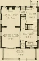 An illustration from Guaranteed building plans with interior views and details : a standard collection of new, original and artistic designs of cottages, bungalows, residences and flats of frame, brick, cement, plaster, concrete blocks, hollow tile, stucco, etc. and farm buildings of all descriptions together with interior and exterior details and interior views arranged and described by William A. Radford. (1915)