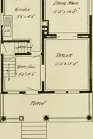 An illustration from Guaranteed building plans with interior views and details : a standard collection of new, original and artistic designs of cottages, bungalows, residences and flats of frame, brick, cement, plaster, concrete blocks, hollow tile, stucco, etc. and farm buildings of all descriptions together with interior and exterior details and interior views arranged and described by William A. Radford. (1915)