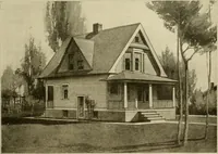 An illustration from Guaranteed building plans with interior views and details : a standard collection of new, original and artistic designs of cottages, bungalows, residences and flats of frame, brick, cement, plaster, concrete blocks, hollow tile, stucco, etc. and farm buildings of all descriptions together with interior and exterior details and interior views arranged and described by William A. Radford. (1915)