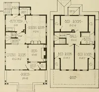 An illustration from Guaranteed building plans with interior views and details : a standard collection of new, original and artistic designs of cottages, bungalows, residences and flats of frame, brick, cement, plaster, concrete blocks, hollow tile, stucco, etc. and farm buildings of all descriptions together with interior and exterior details and interior views arranged and described by William A. Radford. (1915)