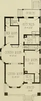 An illustration from Guaranteed building plans with interior views and details : a standard collection of new, original and artistic designs of cottages, bungalows, residences and flats of frame, brick, cement, plaster, concrete blocks, hollow tile, stucco, etc. and farm buildings of all descriptions together with interior and exterior details and interior views arranged and described by William A. Radford. (1915)