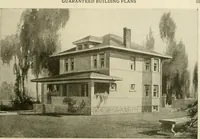 An illustration from Guaranteed building plans with interior views and details : a standard collection of new, original and artistic designs of cottages, bungalows, residences and flats of frame, brick, cement, plaster, concrete blocks, hollow tile, stucco, etc. and farm buildings of all descriptions together with interior and exterior details and interior views arranged and described by William A. Radford. (1915)
